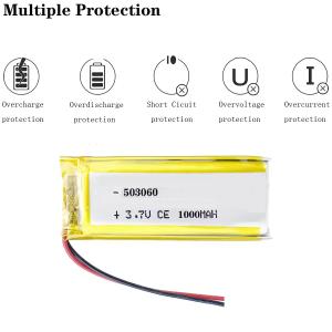 China Rechargeable KC CB IEC62133 Approved 503060 Lithium Polymer Battery Pack 1000mah 3.7v factory