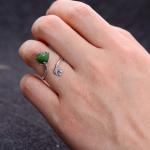 Sterling 925 Silver Sculptured Lotus Flower Natural Jade Gemstone Ring (060006)