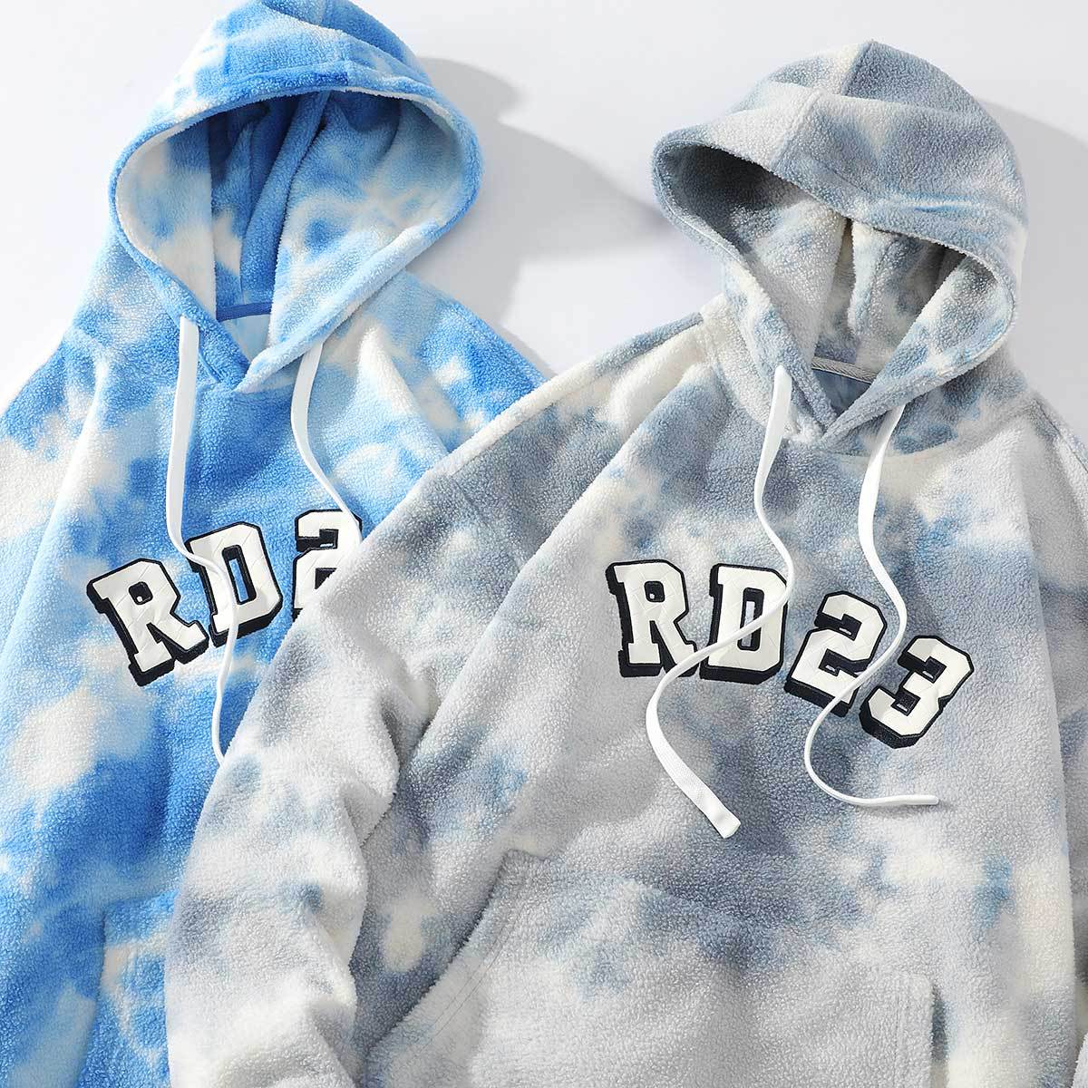 Knitted Weaving Method Tye-Dye Hoodies For Men With Faux Fur Fashion