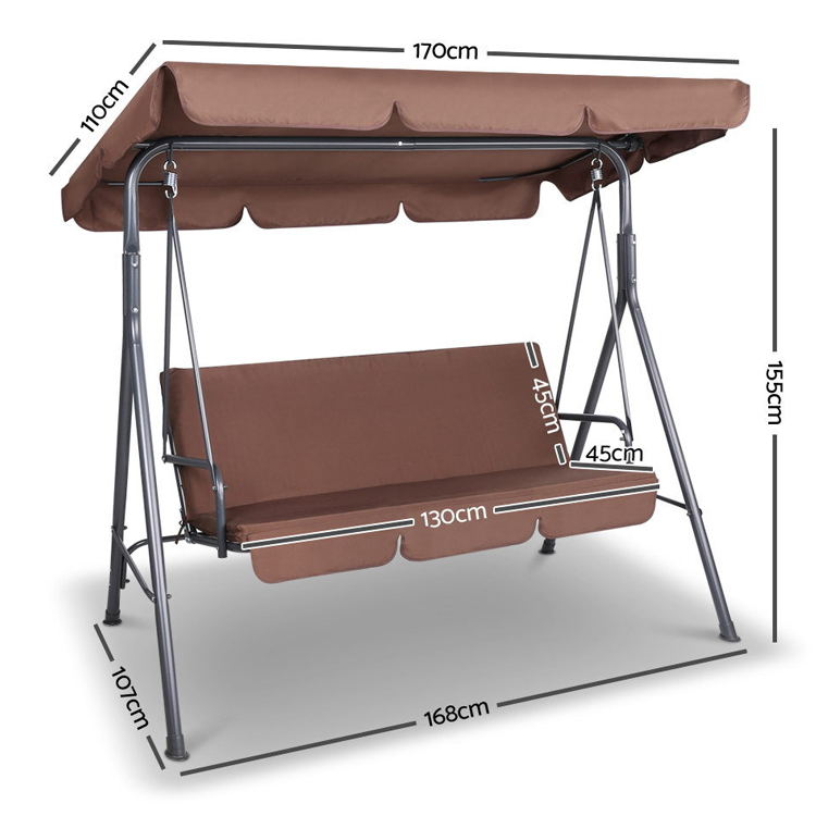 Outdoor Garden Patio School 3 Seater Hanging Hammock Swing Chair with Canopy in Metal