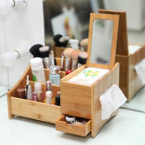 China bamboo makeup organizer with mirror factory