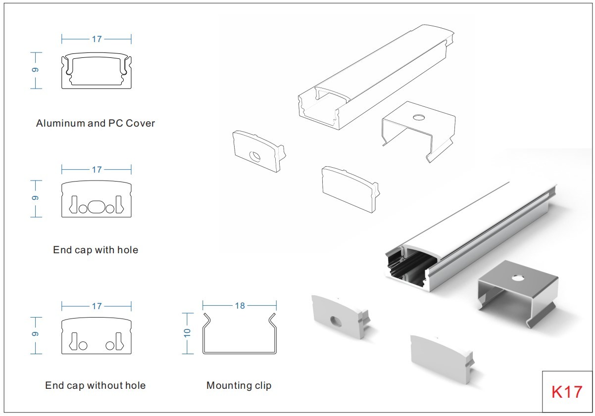 Extrusion Housing 6063 Aluminium Led Strip Channel With Pc Pmma Cover Endcaps Clip