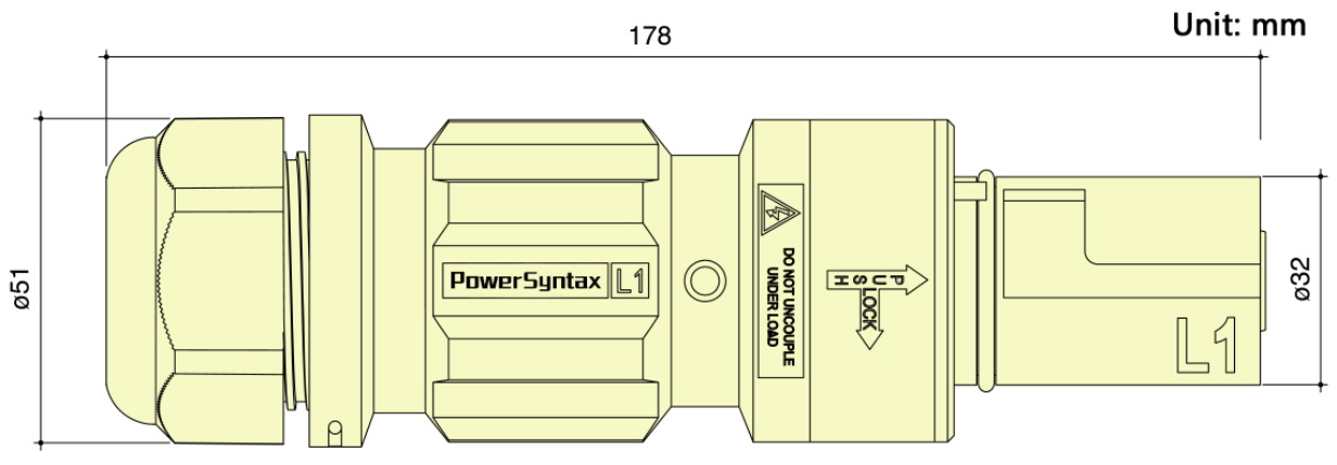 LSM Series High Current Power Connectors Male Plugs PowerSyntax Line Source Set 5 X 400A IP67