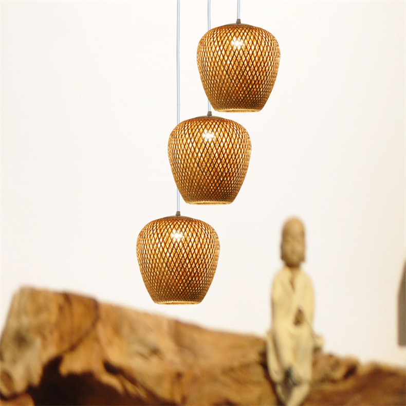 Customized Three Head Rattan Pendant Light Lamps With Switch Control