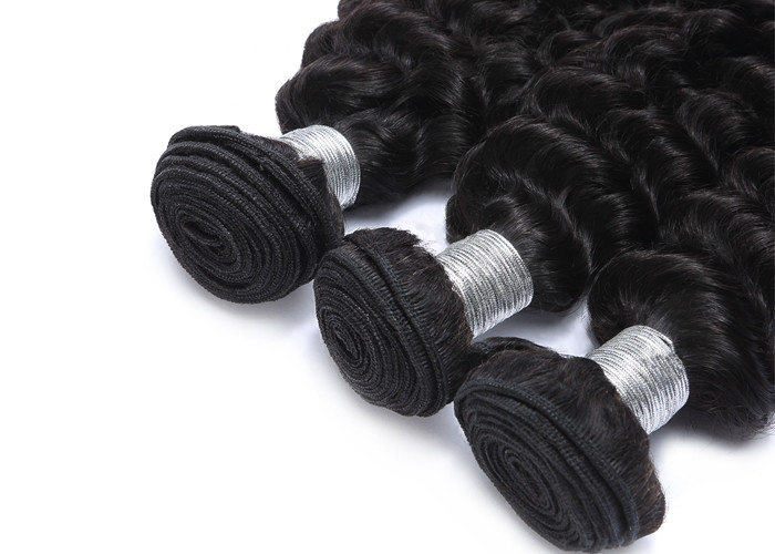 Black Virgin Human Hair Extensions / Americadyed Bleached Deep Wave Remy Hair