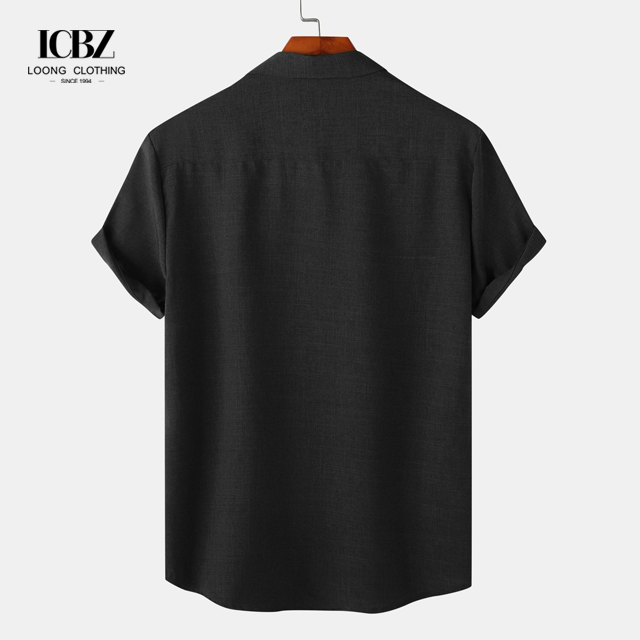 Stand Collar Cotton Linen Short Sleeve Shirts For Men Classic and Timeless Design