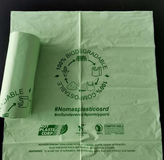 Rubbish Compostable Plastic Trash Bags 13 Gallon Green White Plastic