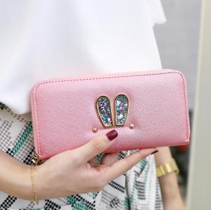 China 2016 new Korean simple fashion student Ms. cute rabbit long paragraph two fold wallet women factory