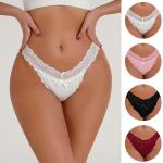 Seamless Lace Underwear For Women Stretchy Casual Thong Low Rise Bow Decor