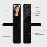 Black Peephole Camera Smart Fingerprint Door Lock Tuya Biometric Code Card
