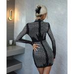 Seductive Allure Womens Sexy Sheer See Through Rhinestone Mini Bodycon Dress