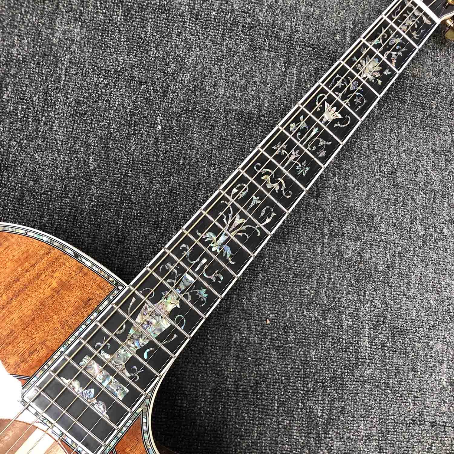 Custom Solid KOA Wood Top OM Body Shape Life Tree Inlay Acoustic Guitar Wood Pickguard