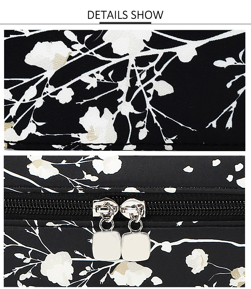 Large Capacity Floral Zipped Nylon Travel Cosmetic Bag
