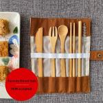 Portable Bamboo Travel Cutlery Set Chopsticks Spoon Straw Six Piece Cloth Bag