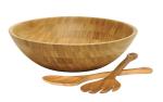 Bamboo Wood Salad Bowl with 2 Server Utensils for high quality