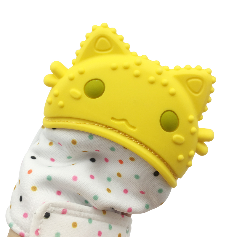 Cute Cat Shape Food-Grade Silicone Baby Teether Teething Mittens Glove Mitt For Baby