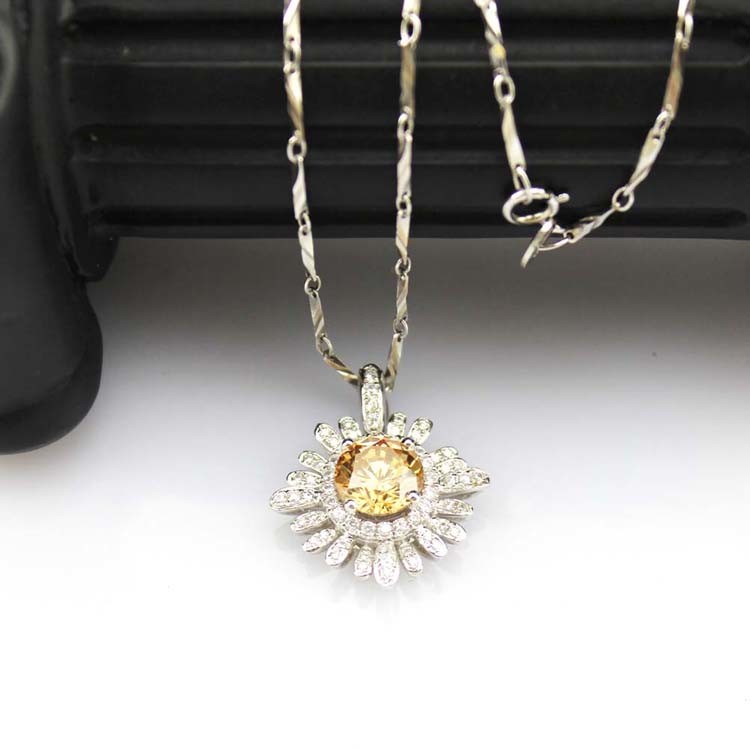 Sterling Silver 8mm Round Blue Topaz CZ Diamonds Pendant Necklace (P07)