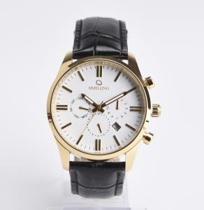 China Business Gift Leather Strap Wrist Watches , IP Plating Mens Stainless Steel Watch factory
