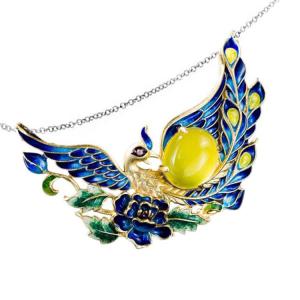 China Gold Plated Fashion Enamel Phoenix Pendant Necklace with Silver Chain 18 inches(P6050602) factory