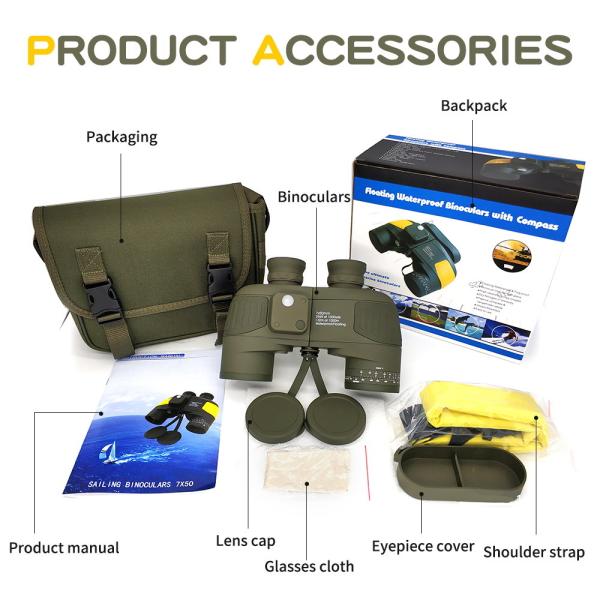 Adults Marine Military 20x50 Binoculars Waterproof With Rangefinder Compass BAK4