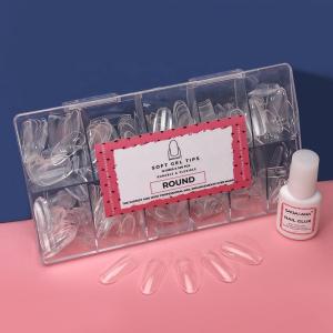 China SAGALAGA Soft Gel Nail Extension Tips Almond Custom Logo Label Clear Nail Tips With Glue Gel Tips for Press on Nails Design style French on sale