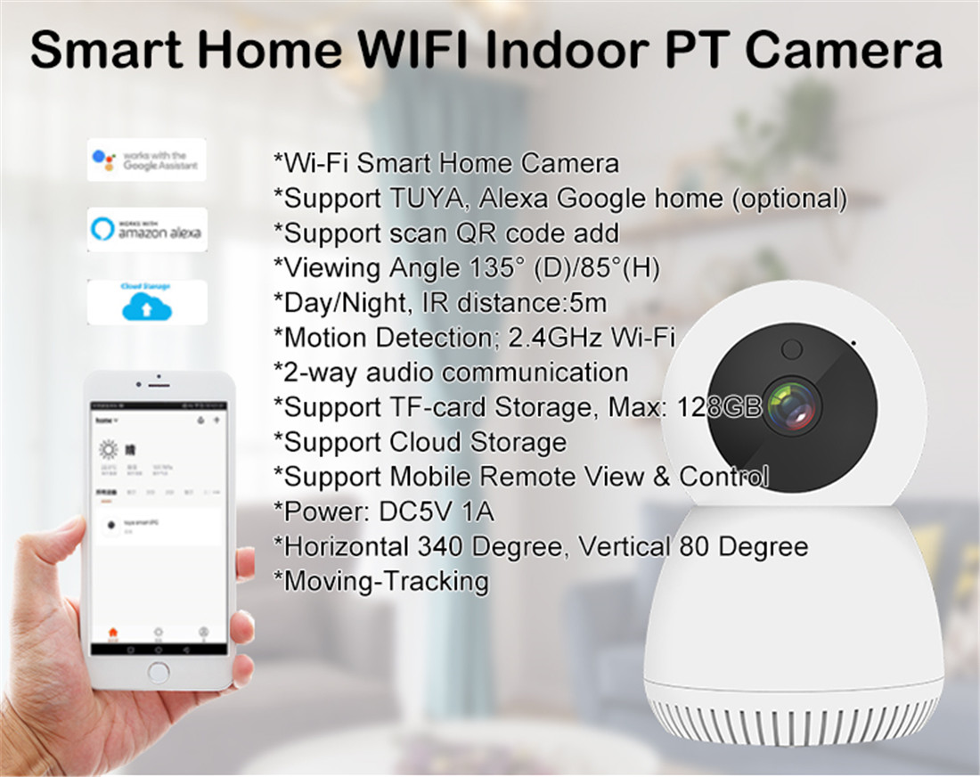 Whalecam Smart Indoor Pan/Tilt Home Camera 1080P HD Security Camera Wireless 2.4GHz with Night Vision