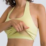 Halter Neck Womens Sports Bra Sexy Pleated Back Crop Tops With Removable Pad