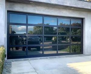 China Glass Garage Cheap Price Black Waterproof Excellent Insulation Aluminum Sectional Door for Residential House in Grey on sale