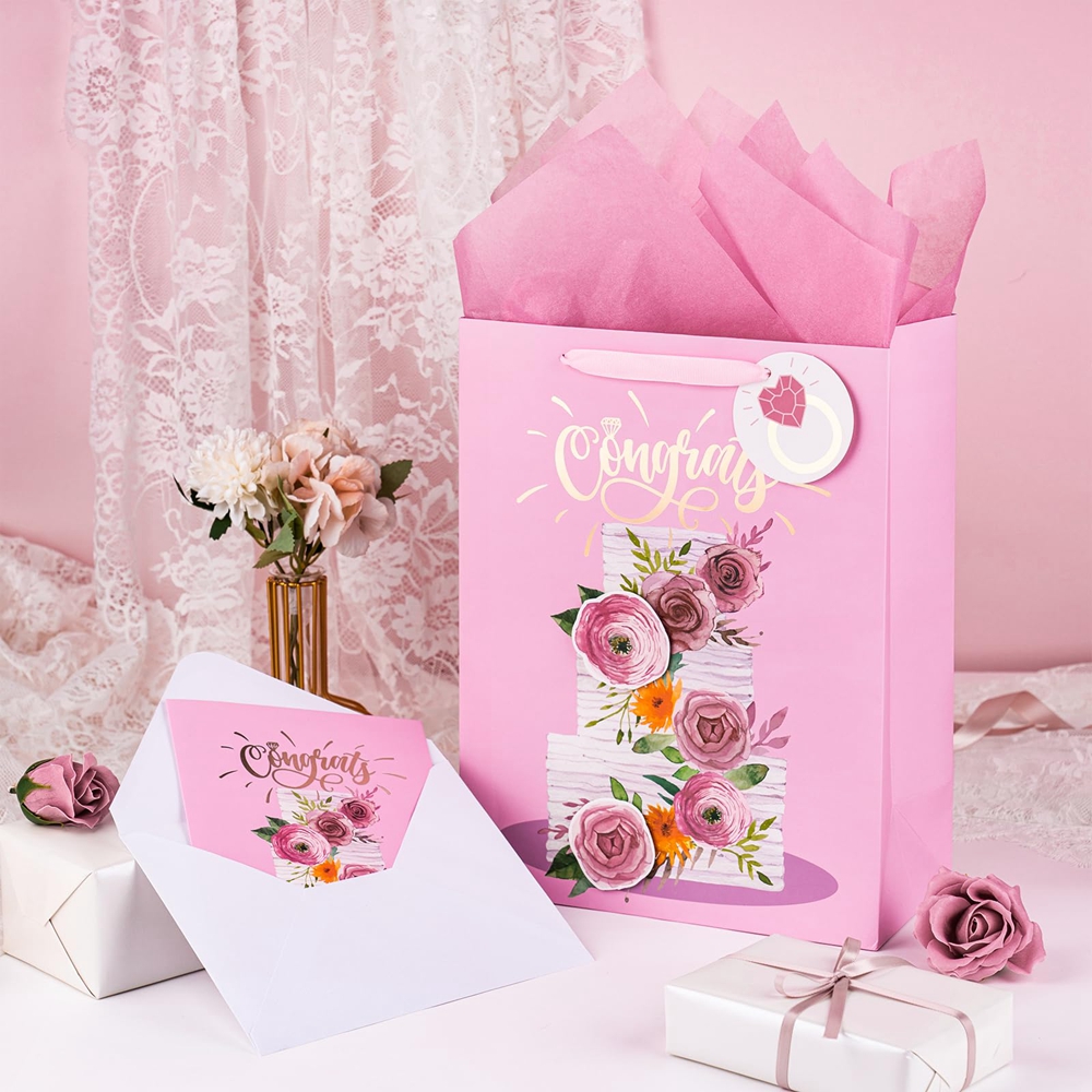 Custom Pattern Type Folding Pink Wedding Gift Packaging Tote Paper Bag for Wedding Cake