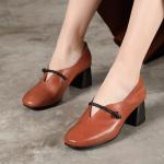 S415 Shoes Square Toe Thick Heel Leather Women'S Shoes Mori Art Simple Handmade
