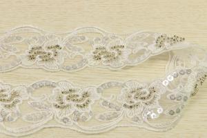 China ODM white bridal lace trim Flower embroidered Botanical paillettes translucent factory