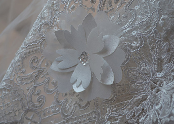 Ivory Embroidery Corded Sequin 3D Floral Lace Fabric For Bridal Wedding Dress