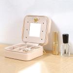 Mirrored Pu Leather Portable Travel Jewelry Case With Zipper Closure