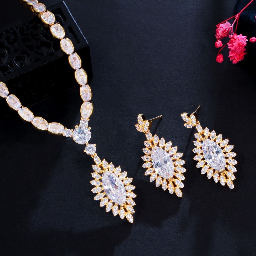 Wholesale Jewelry Set CZ Pendant Necklace Crystal Cubic Zircon Necklace Earrings Jewelry Set necklace earrings For Women