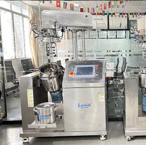 China 20 Liter PLC Control Hydraulic Lifting Vacuum Homogenizer Cream Mixer Machine factory