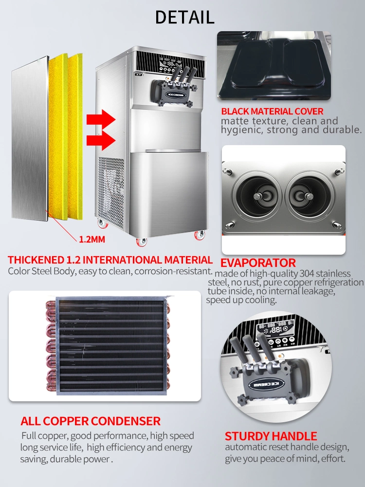 Big Capacity Touch Screen Stainless Steel Soft Ice Cream Machine Bt-F648