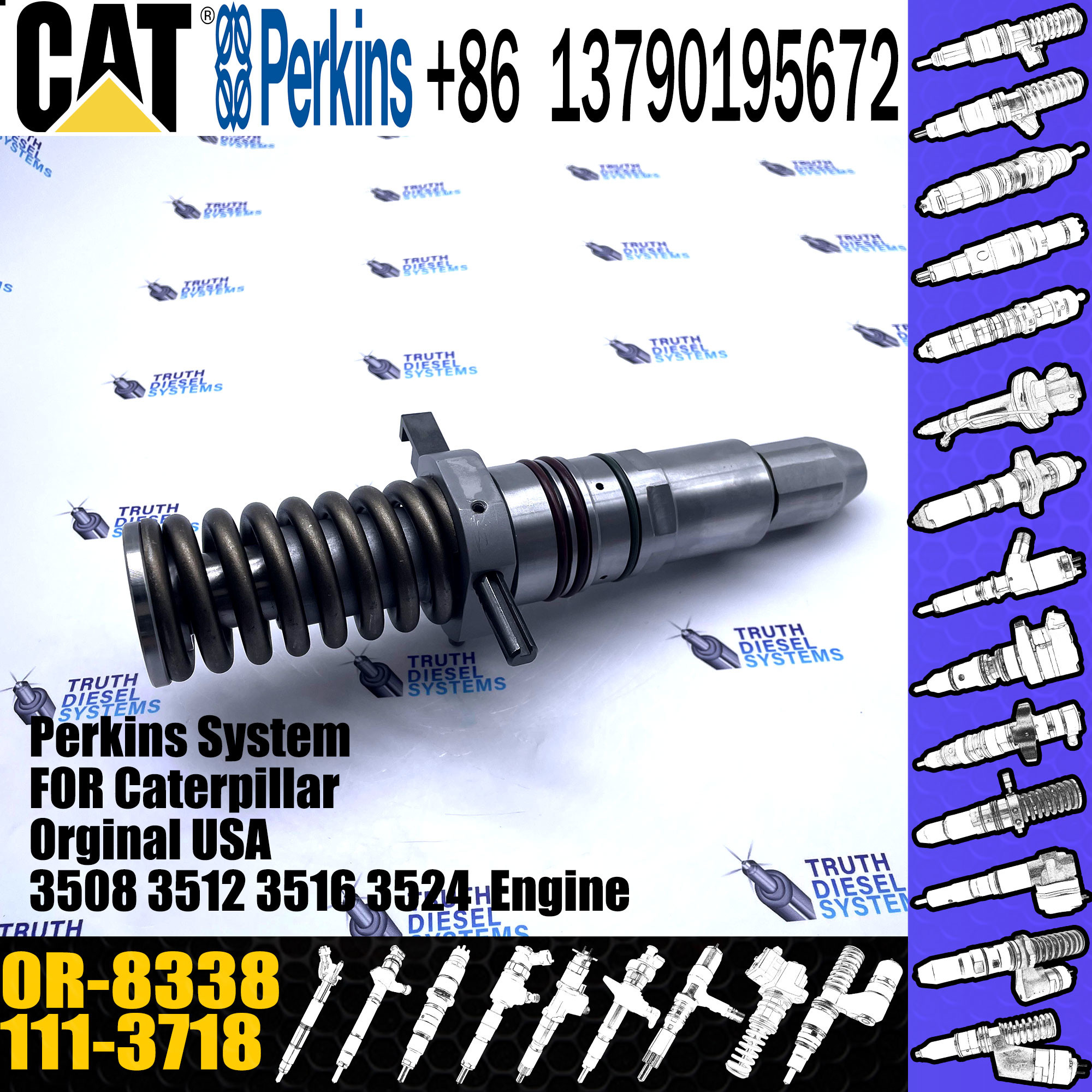 Common Rail Diesel Fuel Injector 111-3718 1113718 0R-8338 For CAT Engine 3508/3512/3516
