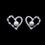 Fashion 925 Silverl Earrings White Zircon With Fresh Water Pearl Heart Shaped