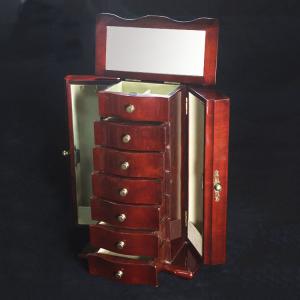 China Luxury Jewelry Storage Box, in Rich Rosewood, with Necklaces Hooks, Hidden Mirror, Riingrolls, Sliding Drawers factory