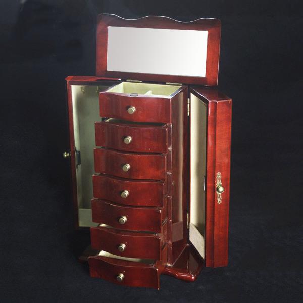 Luxury Jewelry Storage Box, in Rich Rosewood, with Necklaces Hooks, Hidden