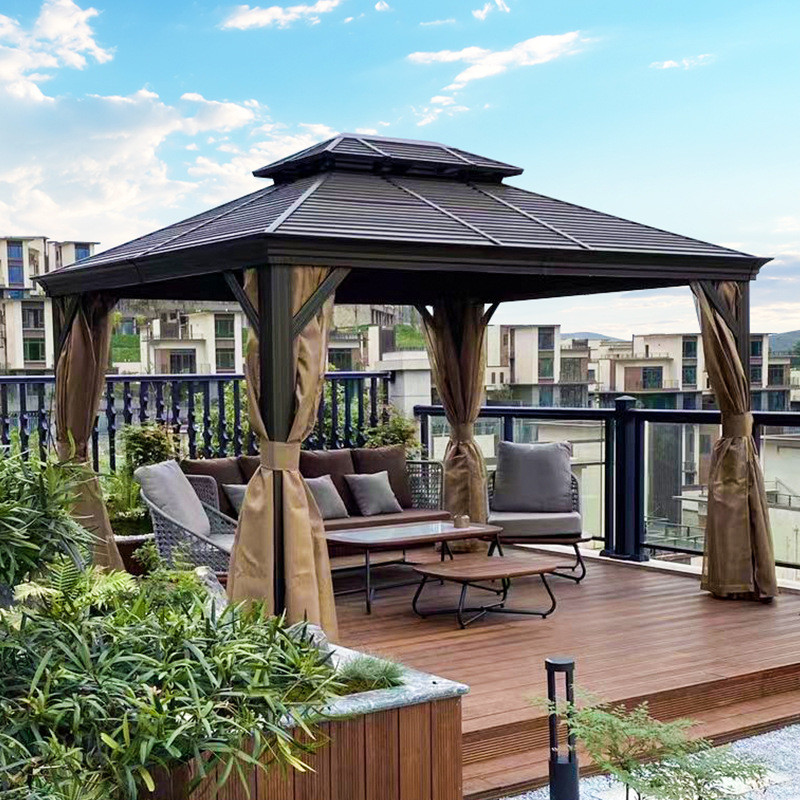 Hardtop Gazebo Outdoor Galvanized Steel Metal Double Roof Outdoor Hardtop Gazebo