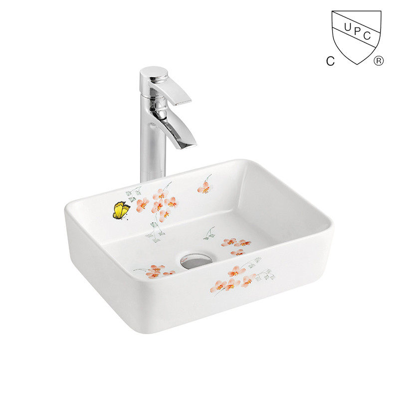 Commercial Table Top Bathroom Utility Sink Ceramic Red And Black Wash Basin