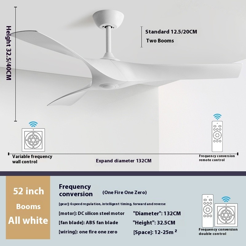 Large Modern Retro Industrial Ceiling Fan for Dining Living Room Variable Frequency Mute Remote Control Non-Light LED Plastic
