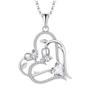 China YASVITTI OEM Women Gift Heart to Heart Necklace Zirconia Rhodium Plated Sweet 925 Sterling Silver Double Heart Necklace factory