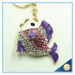 Lovely Goldfish Fish Cute Crystal Rhinestone Charm Pendant Purse Car Key Ring