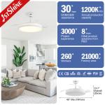 Retractable Blades and Light 42 Inch White Fancy LED Ceiling Fan Metal Acrylic