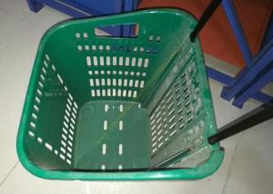 China Red Plastic Basket Carts With Wheels Supermarket / Vegetable Shopping Basket factory
