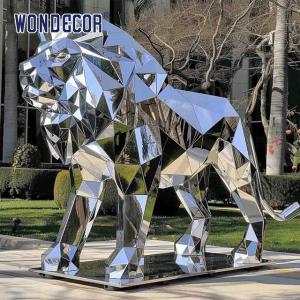 China Outdoor garden large abstract forged metal geometric lion sculpture factory