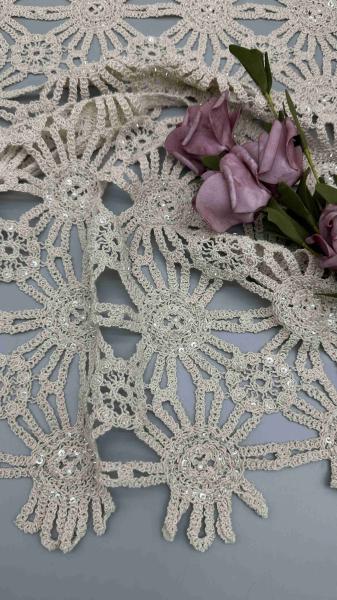 Hot Sale 100% Cotton Off White Beaded Embroidery Full Width Fabric For Party