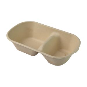China Biodegradable Sugarcane Bagasse Food Container Pulp Packaging 2 Compartment factory
